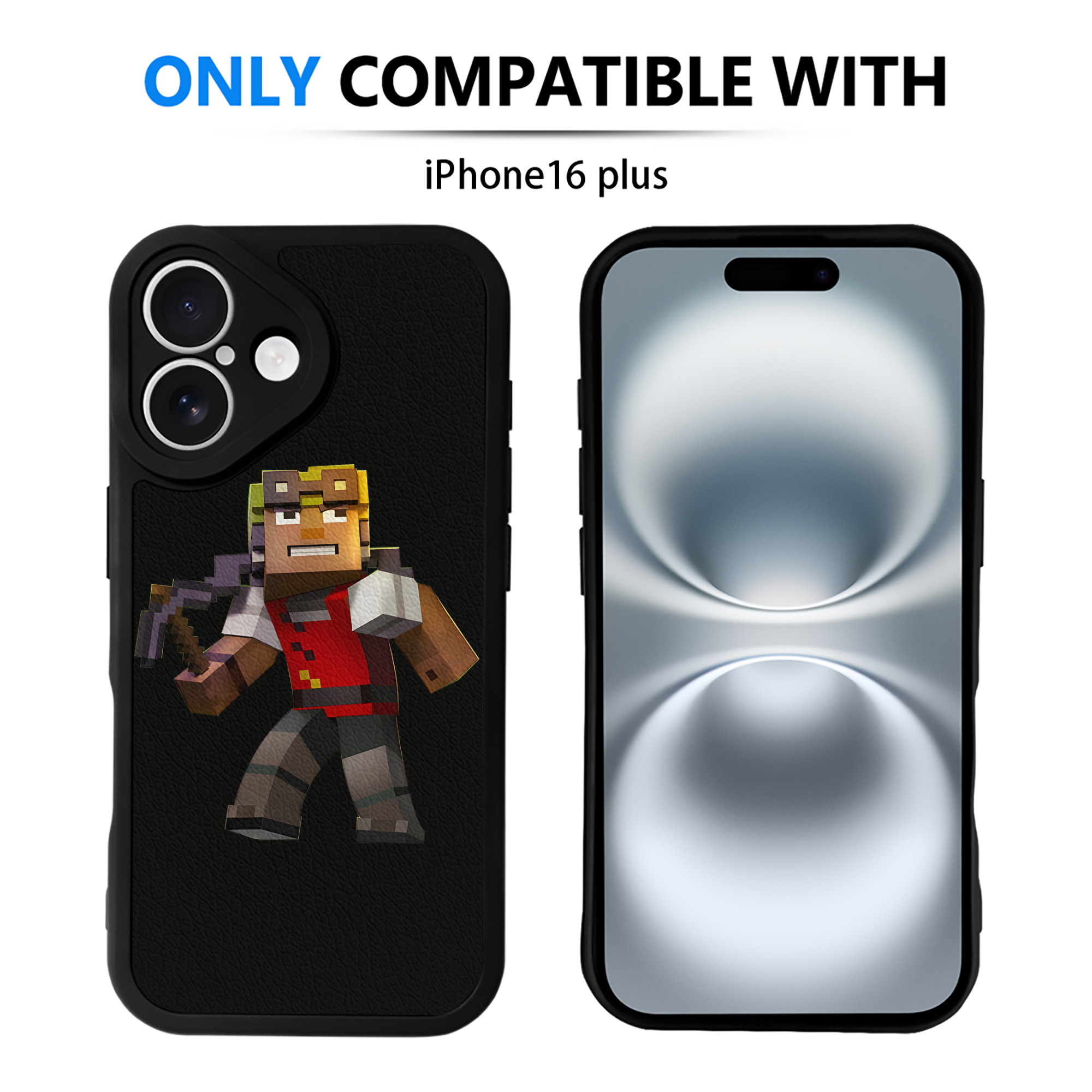 （画像用） マインクラフト ブロックの世界 Minecraft MC Block world 【iPhone 16シリーズ対応】シリコンスマホケース（レザー調） 材質：シリコン
